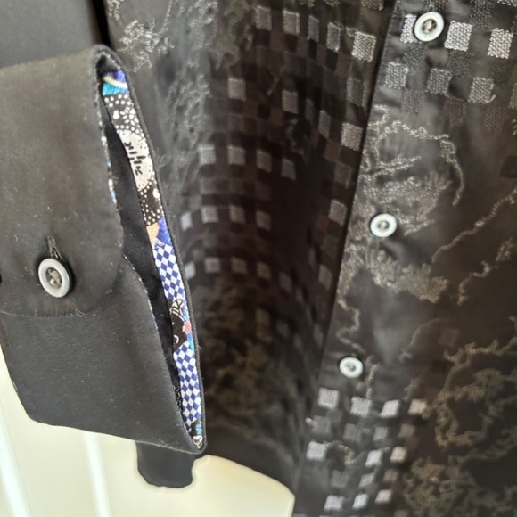 ROBERT Graham Luxury Long Sleeve Dress Shirt, XL, Black Embroidered - Picture 12 of 14